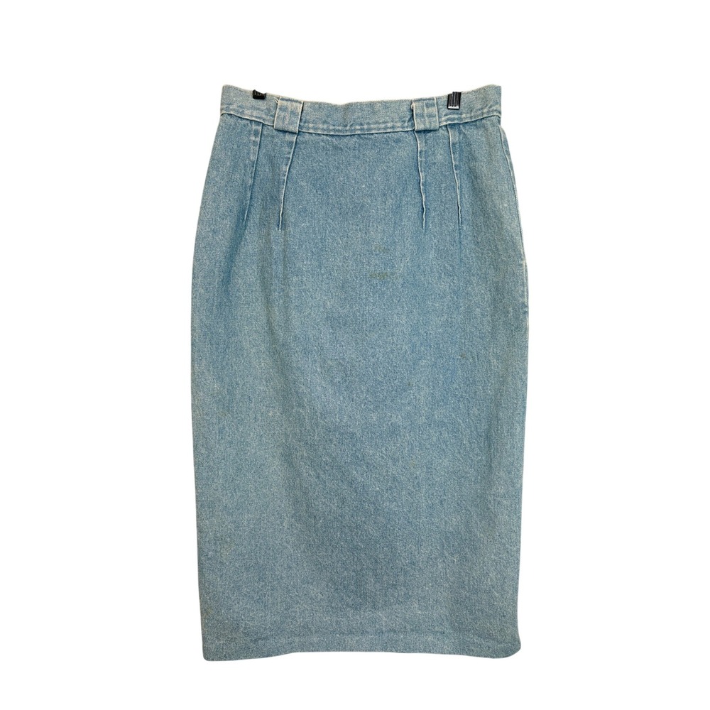Forenza Vintage 80s High Waisted Denim Midi Skirt Light Wash Blue Size 10 USA